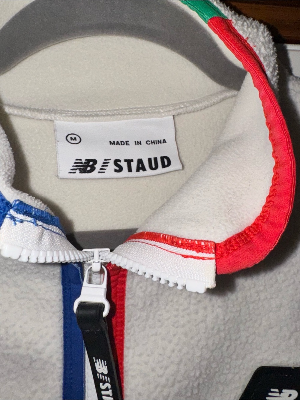 New Balance x Staud Sherpa Pullover | Sz Medium | off white with colored piping - Picture 3 of 9